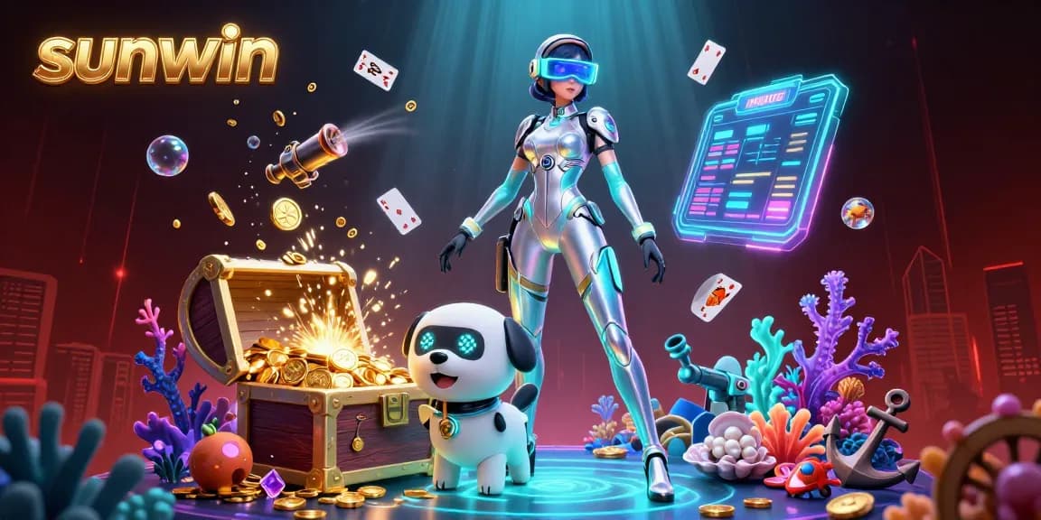 Experience thrilling gameplay with sunwin in a vibrant casino scene featuring underwater treasures and playful characters.