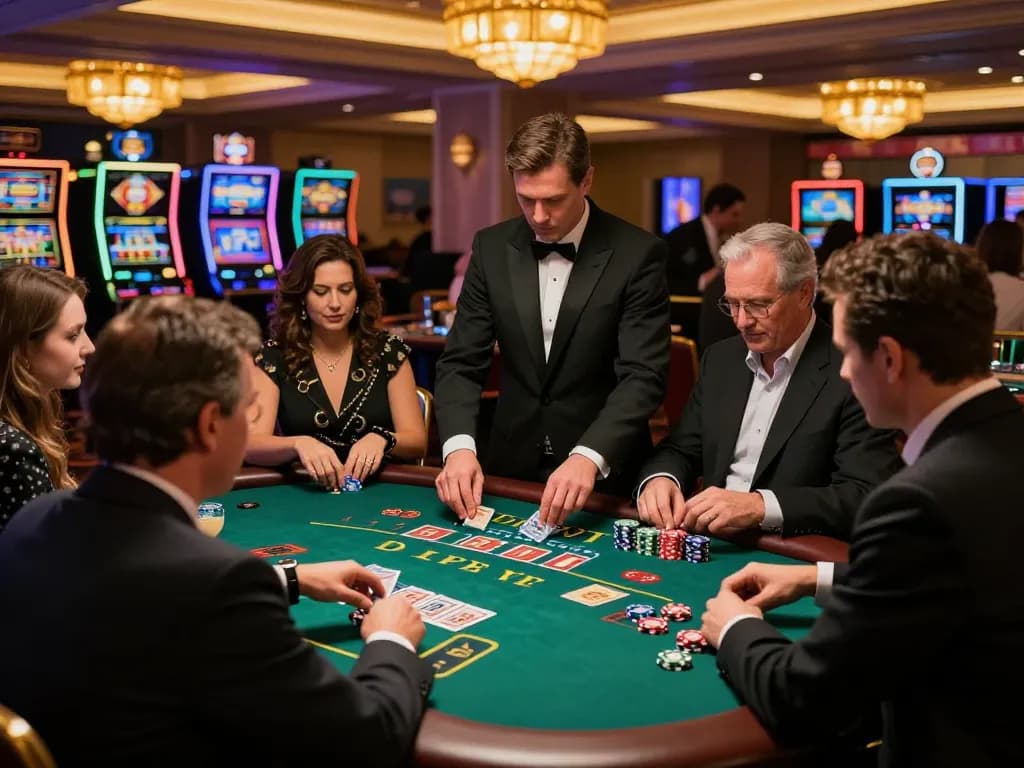 Experience strategic blackjack gameplay with 90P in a lively casino atmosphere.