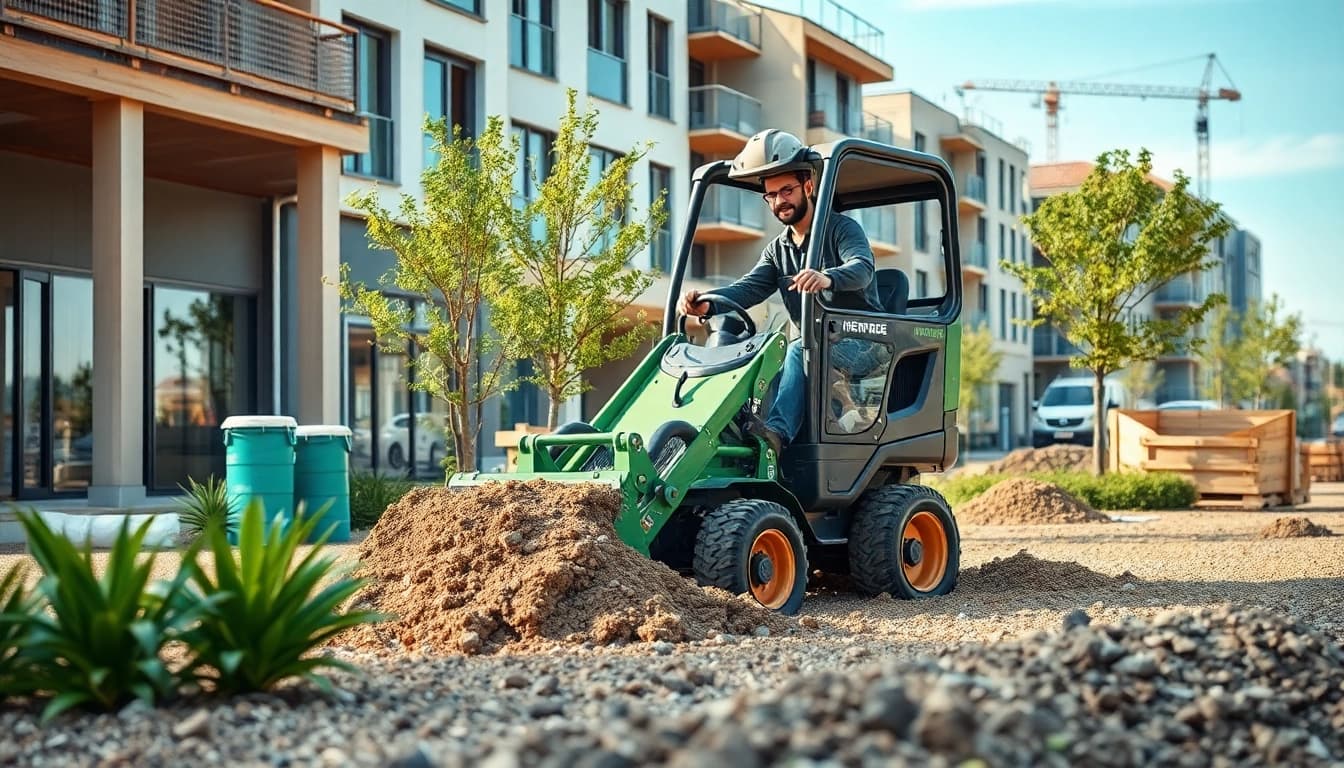 Minibagger mieten Celle: Energieeffizienter Minibagger bei der Erdebewegung in urbaner Umgebung in Celle.