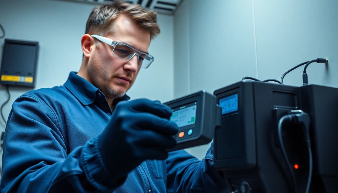 Techniker führt einen elektrischen Gerätecheck durch, um Sicherheitsstandards zu gewährleisten.