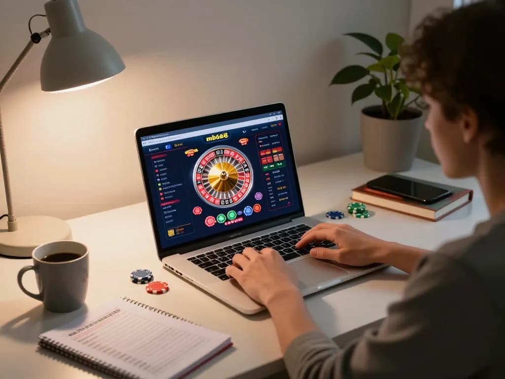 Engaging in online gambling at mb668 with a colorful roulette game on screen, showcasing strategic betting setup.