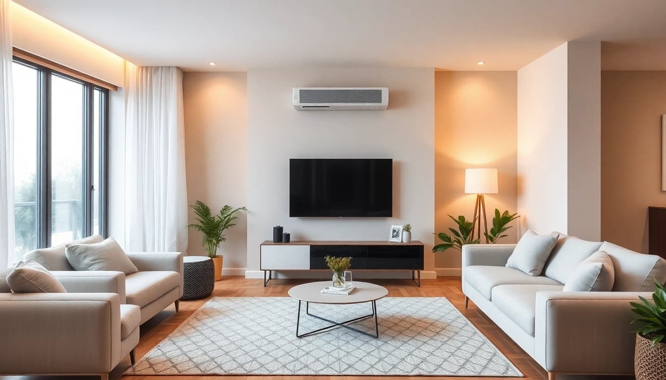 Klimaanlage im modernen Wohnzimmer sorgt für angenehmes Raumklima und Komfort.