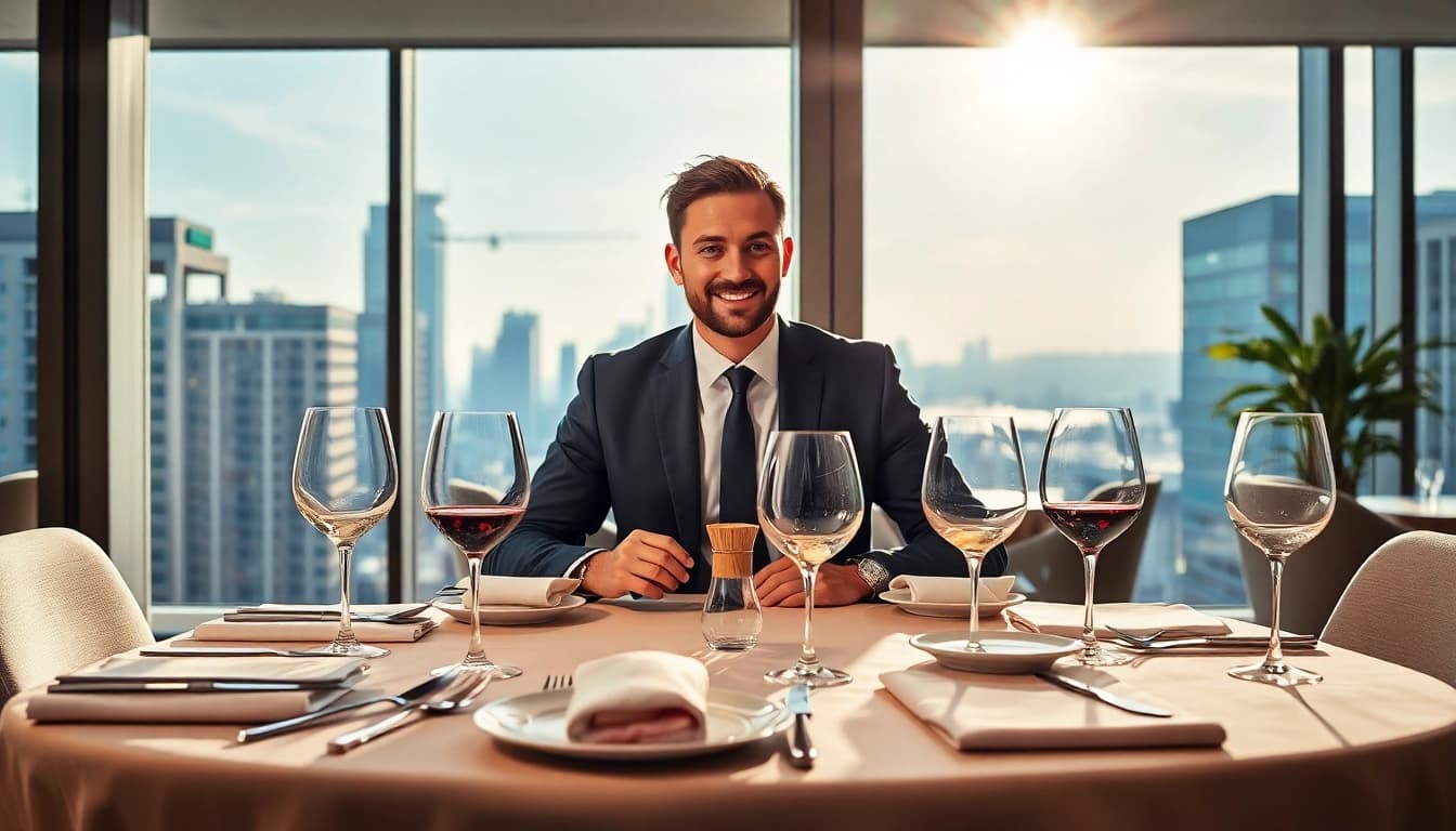 Headhunter Gastronomie bei der Arbeit in einem eleganten modern gestalteten Büro mit gastronomischen Elementen.