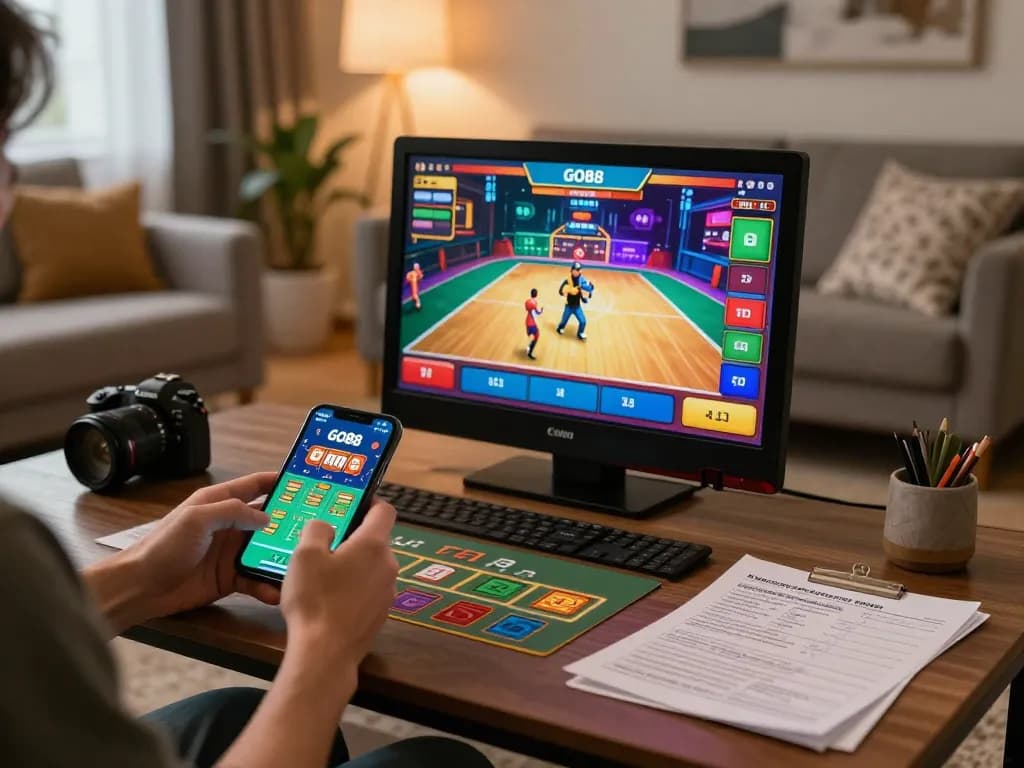 Engaging with the GO88 app in a cozy home setting while enjoying online gambling.
