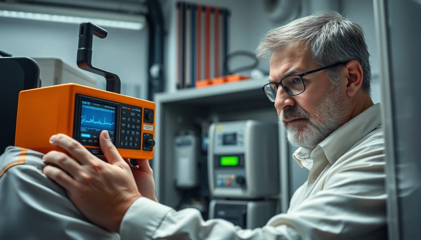 Die DGUV V3 Prüfung zeigt eine professionelle Überprüfung elektrischer Geräte durch einen Experten.