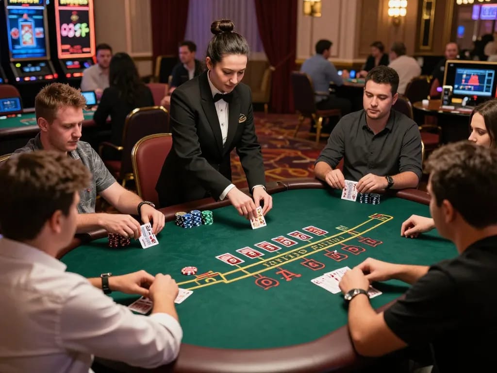 Players engaging in a dynamic live blackjack game at MAN88 with professional dealers and vibrant atmosphere.