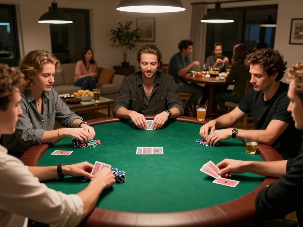Players engaging in an exciting poker game at home, showcasing the B52 club experience.