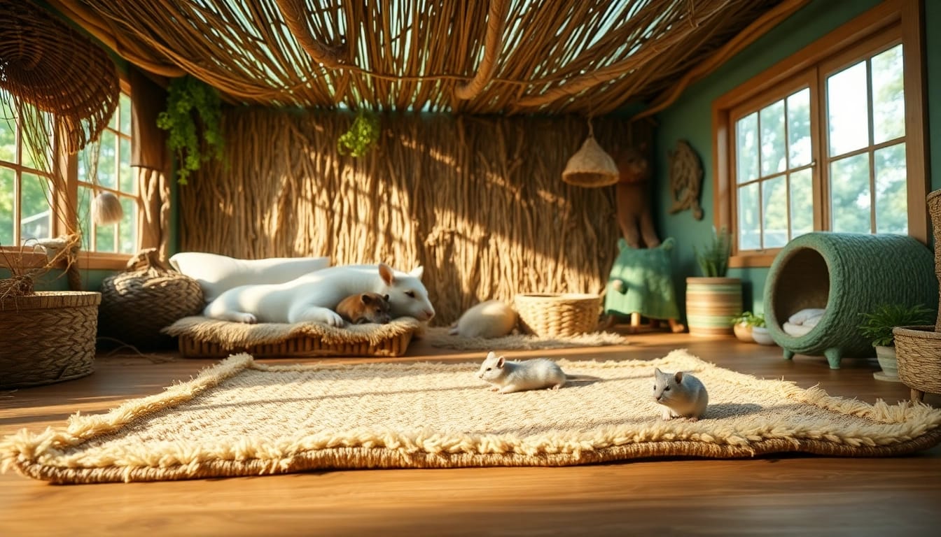 Hanfmatte in a cozy pet habitat, showcasing comfort for small animals.