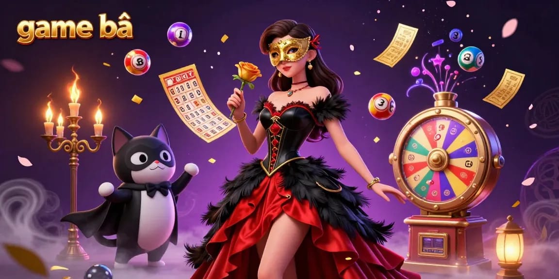 Catching winning moments while playing game bài with stunning characters amidst colorful prizes and magical elements.