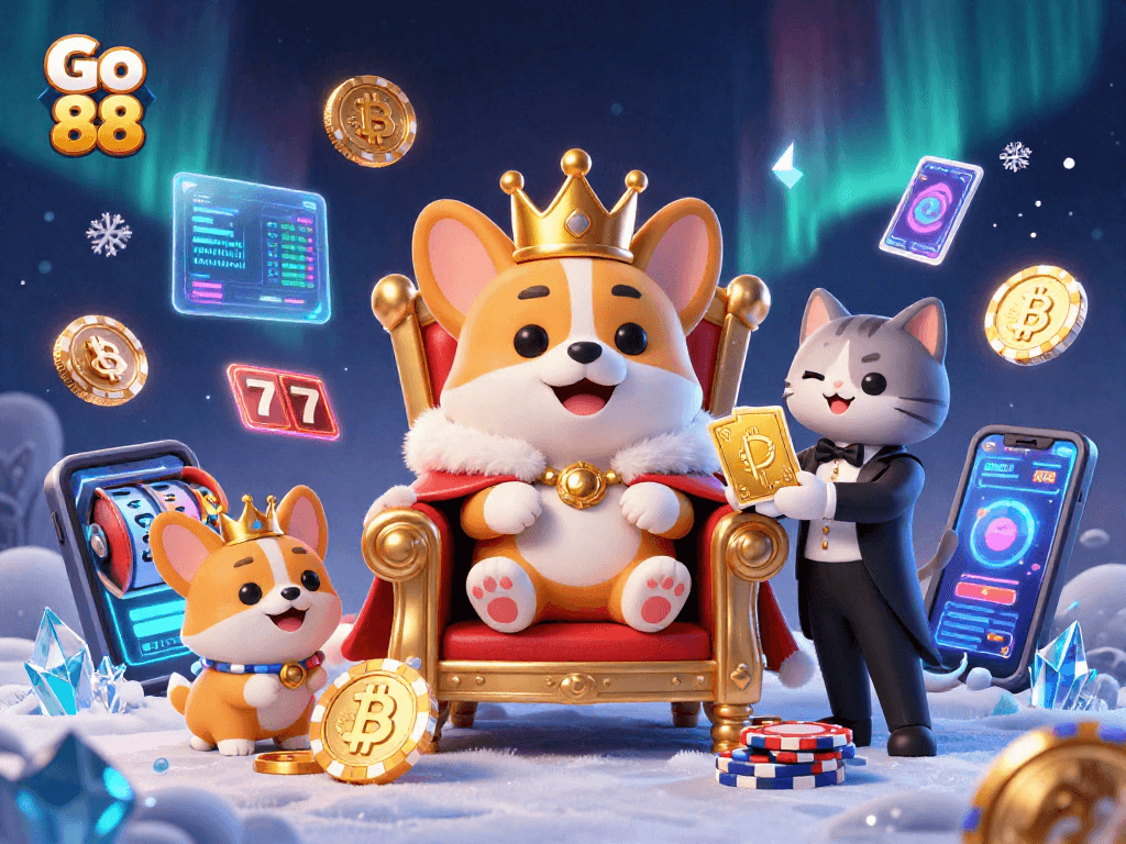 Experience thrilling gameplay at Go 88 with vibrant corgi characters and exciting gambling elements.