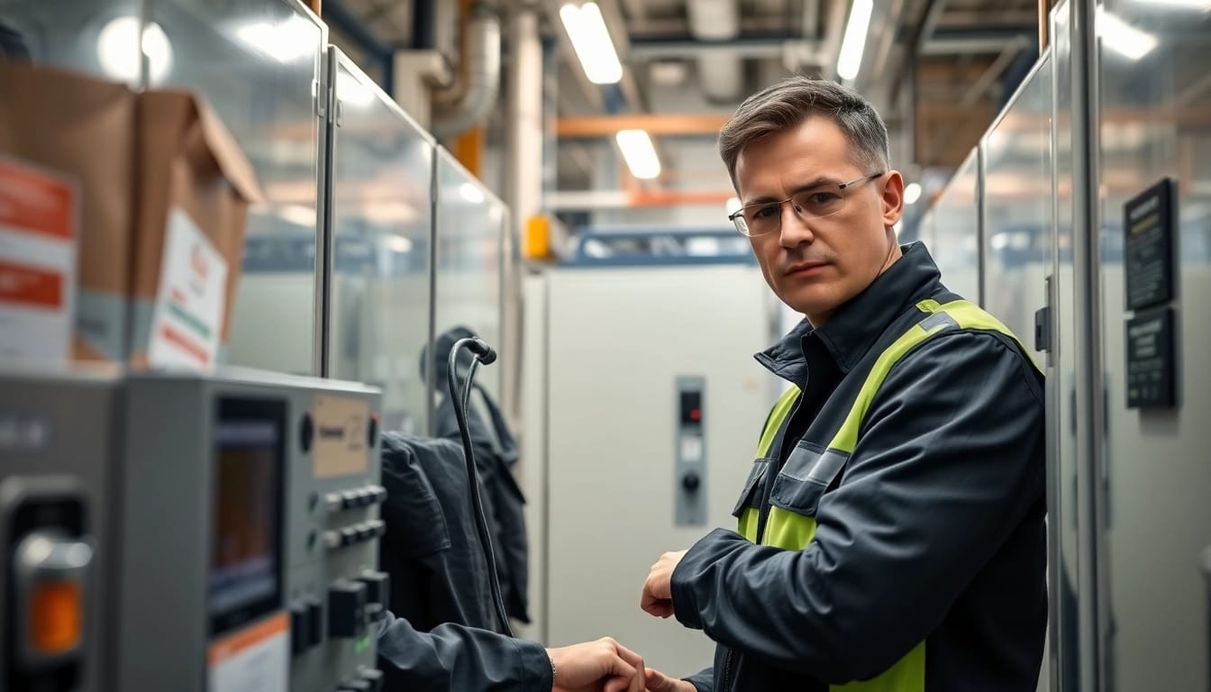 Technician conducting a DGUV V3 Prüfung, ensuring safety of electrical devices.