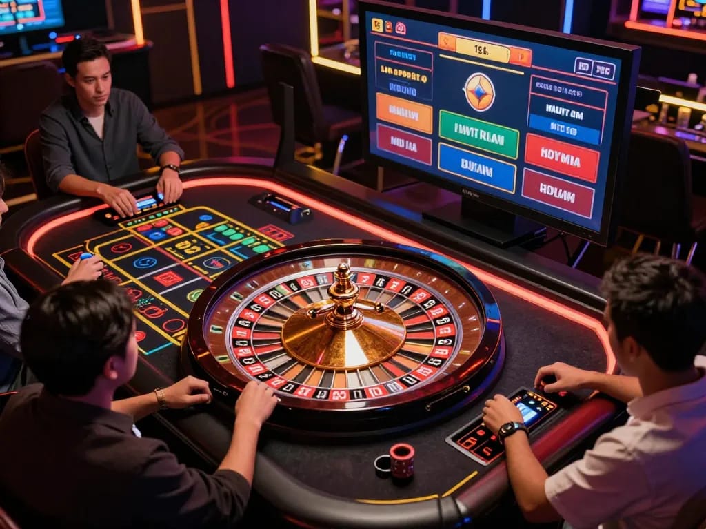 78winvina players engaged in thrilling roulette action, highlighting strategic betting excitement online.