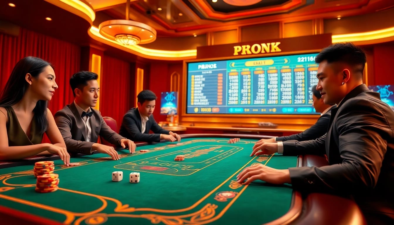 Excited players engaging with the Tài Xỉu MD5 game in a luxurious casino setting.