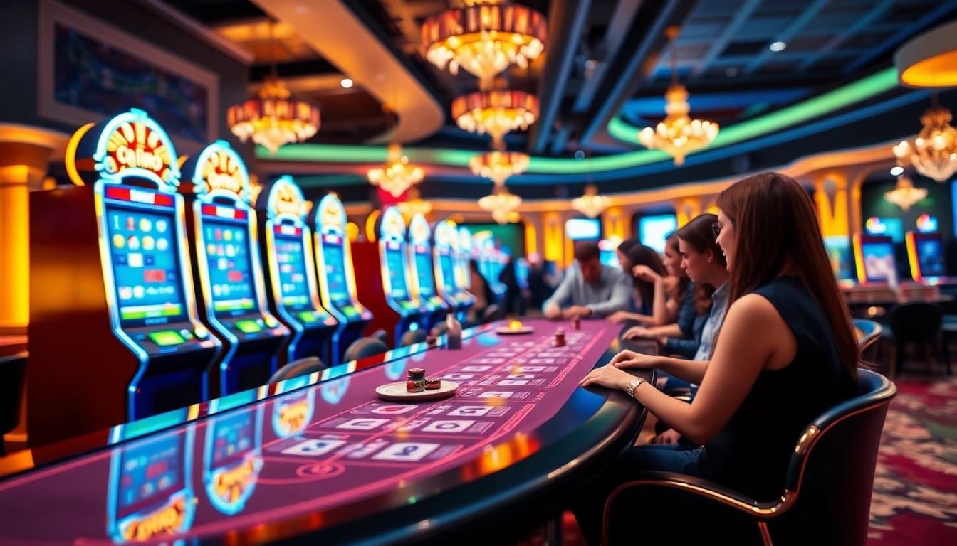 Experience the thrill of online casino schweiz with elegant tables and vibrant slot machines.
