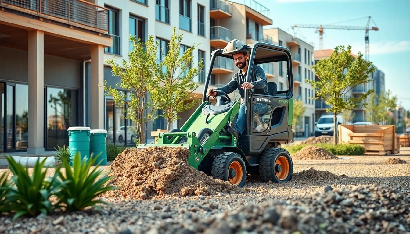 Minibagger mieten Celle: Energieeffizienter Minibagger bei der Erdebewegung in urbaner Umgebung in Celle.