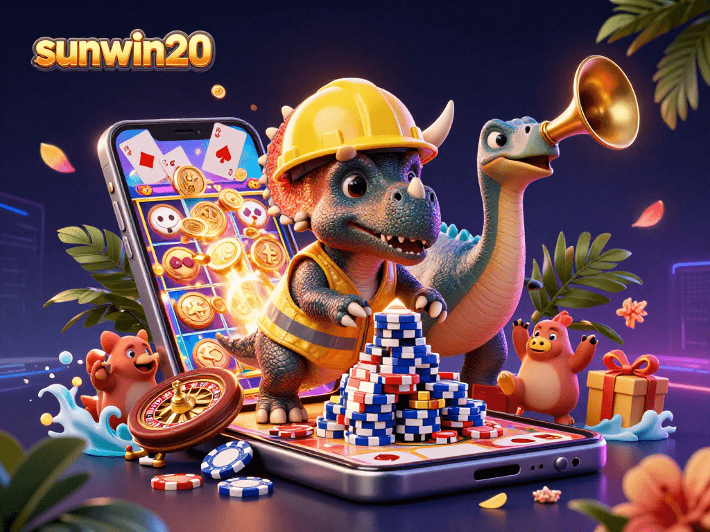 Experience sunwin20's exhilarating gaming scene with vibrant slot action and engaging casino characters.