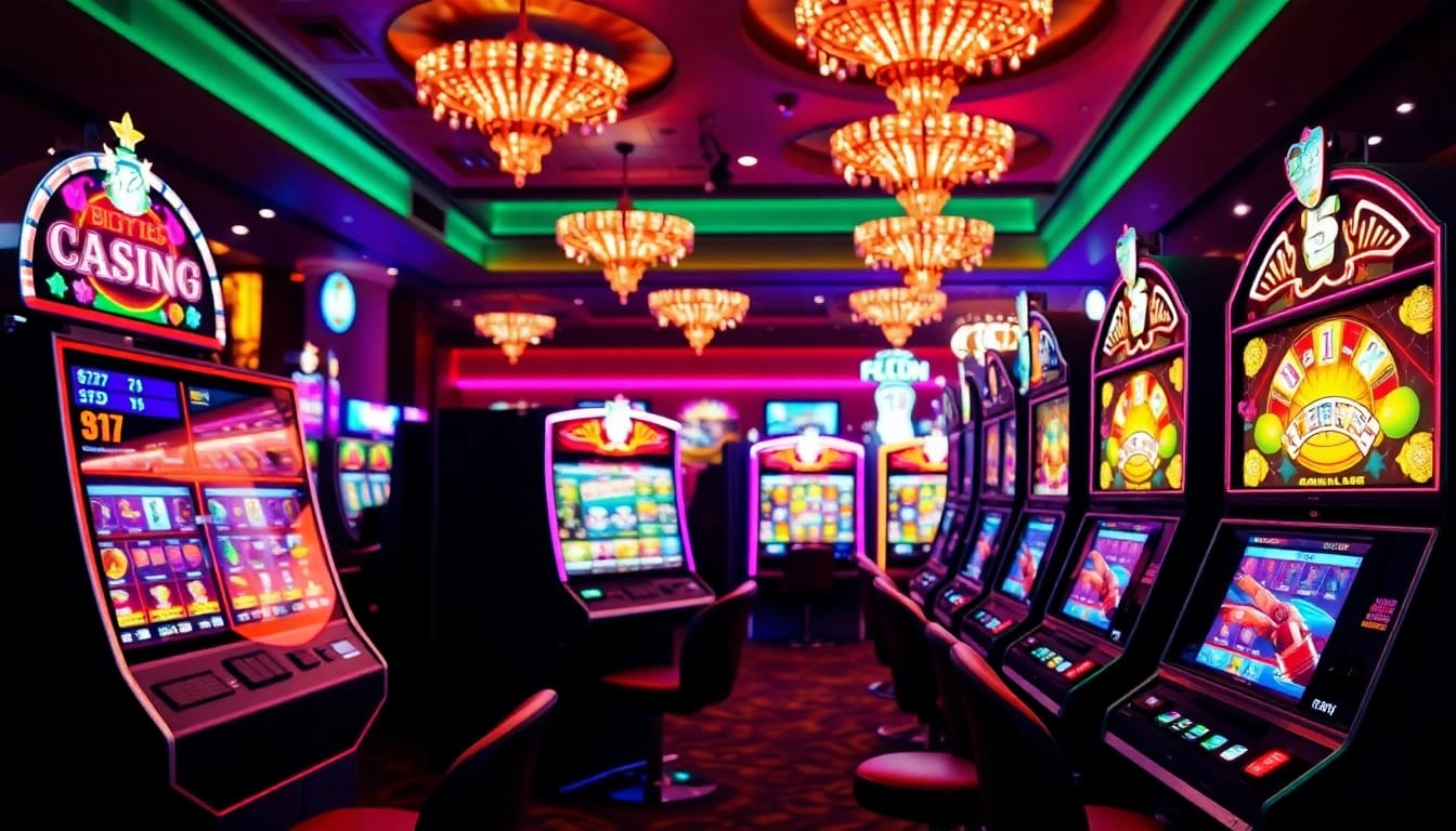 Redeem slotpark bonus codes for fun, showcasing colorful slot machines in a vibrant casino setting.