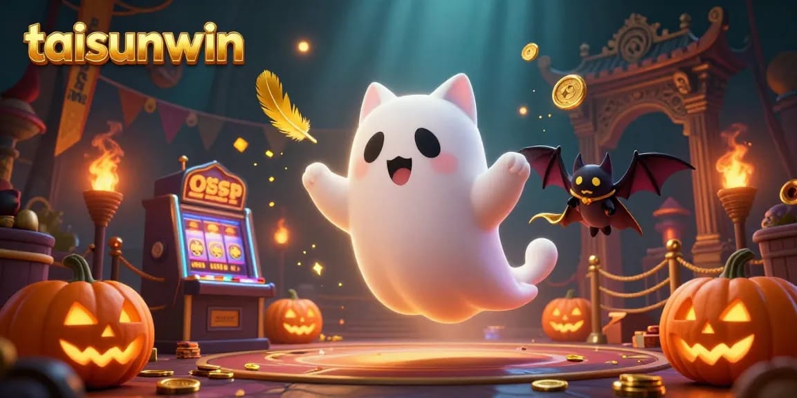 Experience the thrilling taisunwin excitement with a ghost cat in a haunted casino scene.