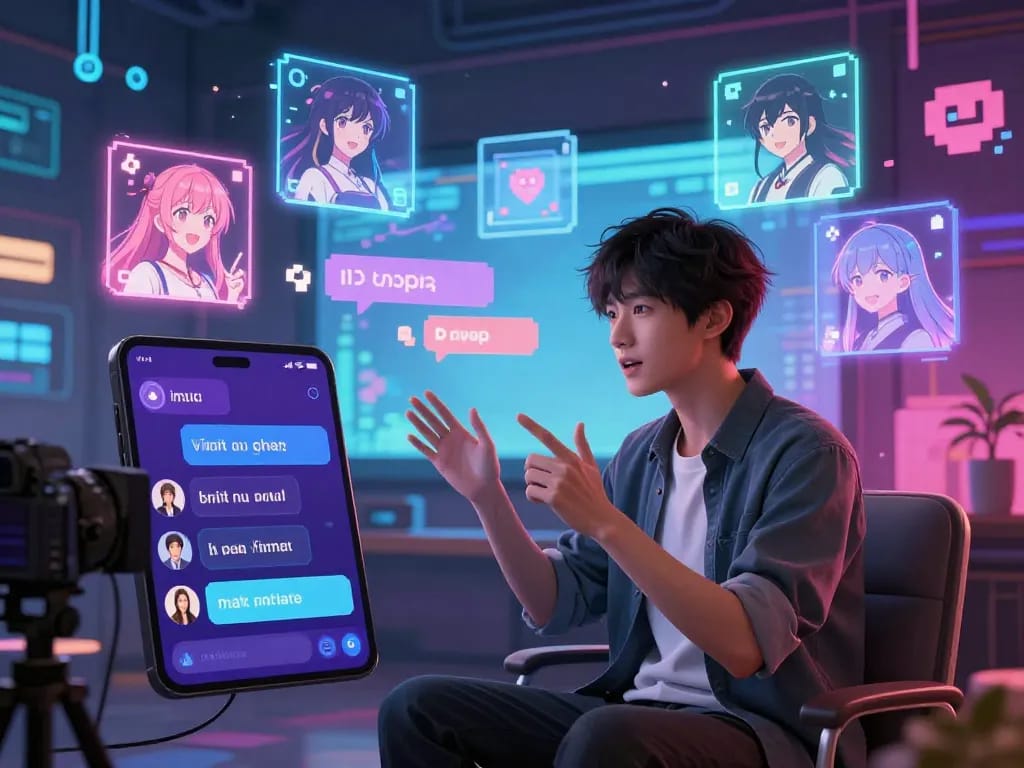 Engaging scene of hentai AI chat interaction with vibrant digital characters and customizable interface.