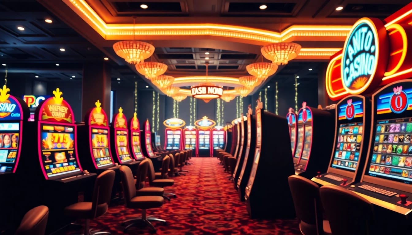 Spielen Sie spannende Spiele im Casino online mit leuchtenden Spielautomaten und einem einladenden Ambiente.