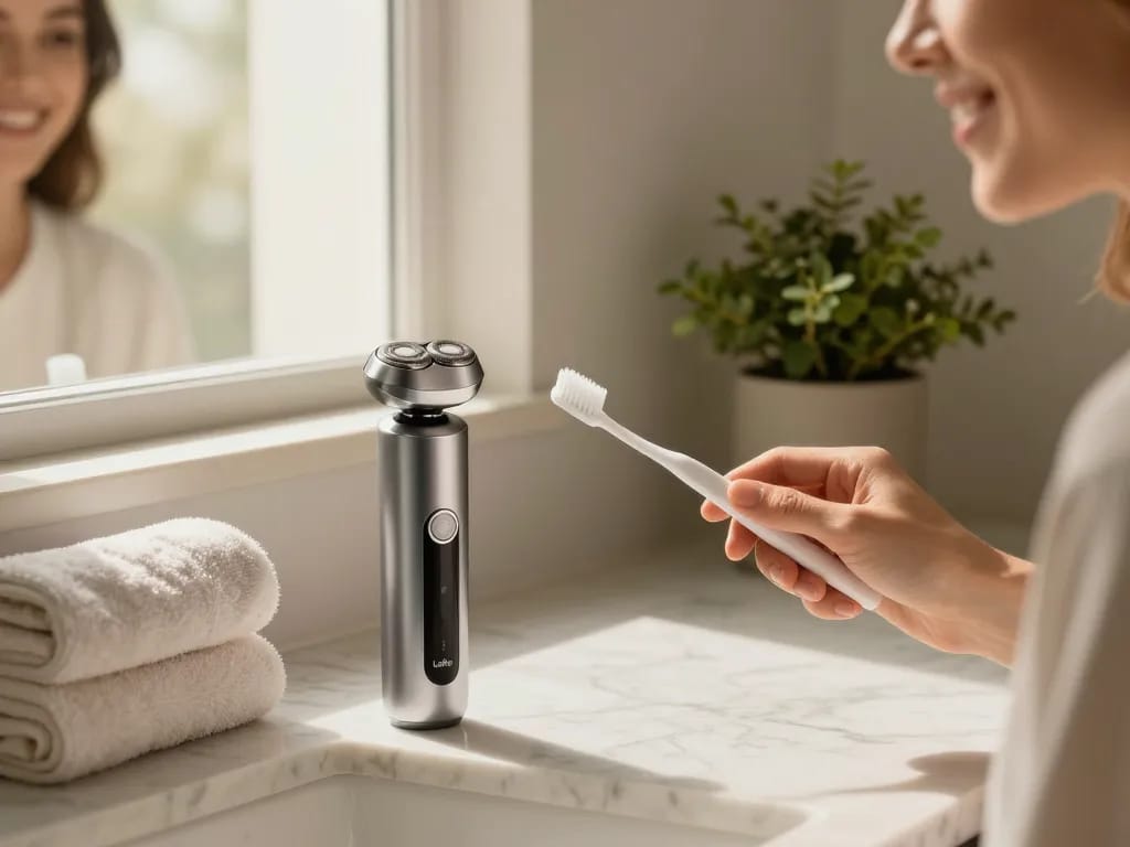 Laifen Zahnbürste in einem luxuriösen Badezimmer, das effektive Zahnpflege fördert.