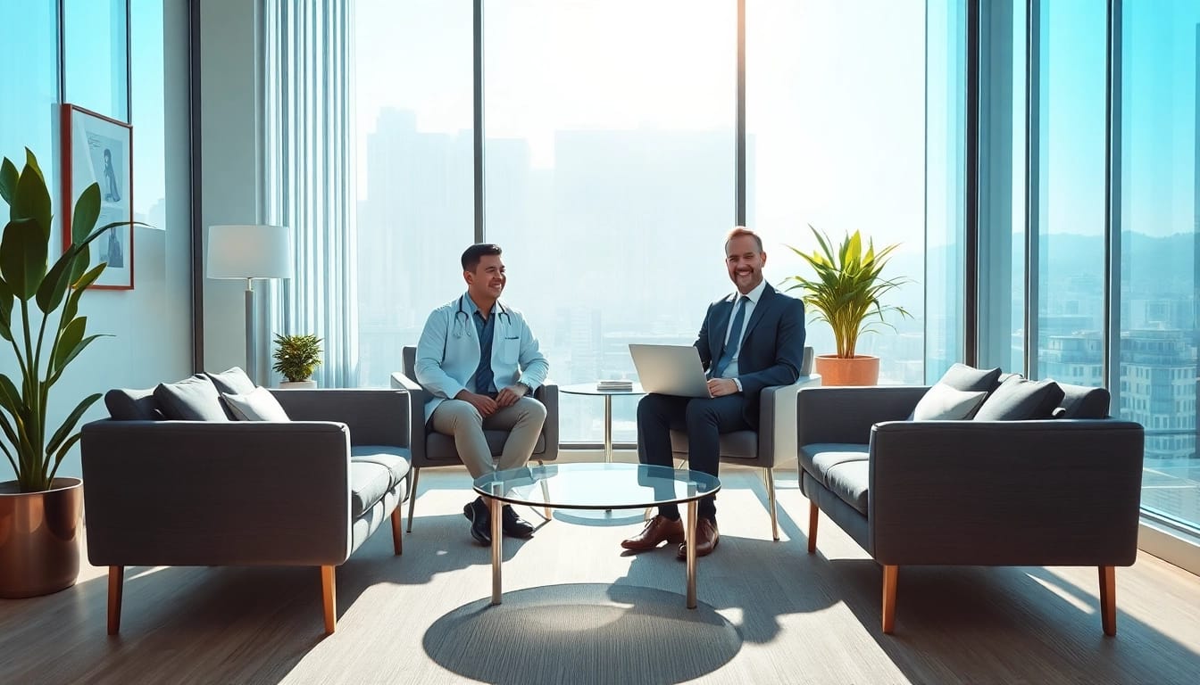 Headhunter Ärzte bei einem persönlichen Gespräch in einem modernen Büro.
