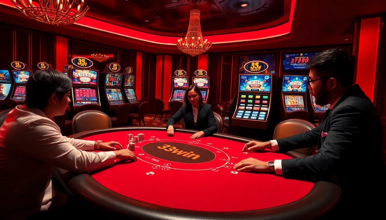 Exciting poker game scene highlighting the luxury of 33win's gaming experience.
