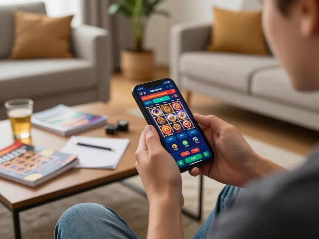 Playing casino games on 789betpa app, dynamic mobile gaming experience at home.