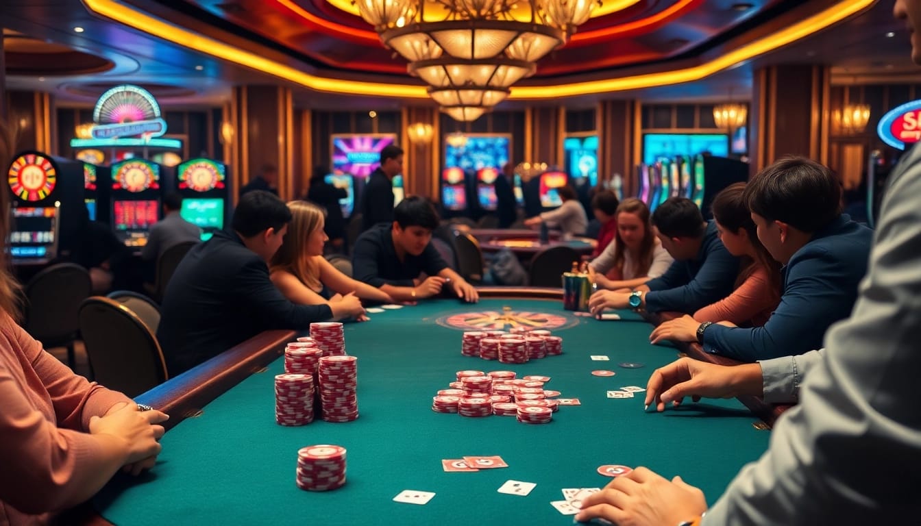 Experience the excitement of KK55 at a luxury casino poker table filled with action.