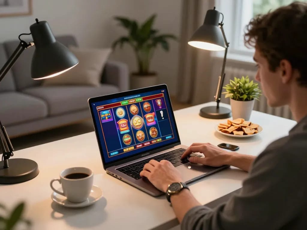 Engaged player logging in to đăng nhập qq88 for an immersive online gambling experience in home office.
