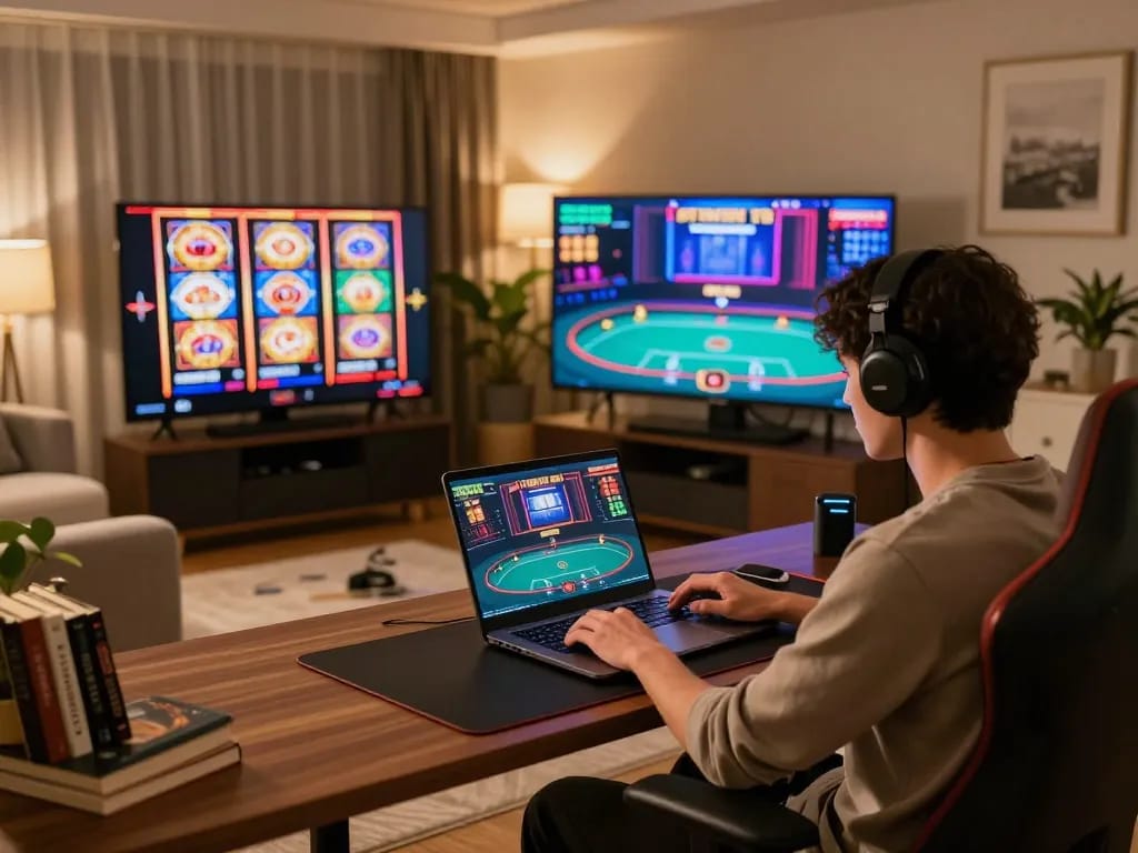 Tham gia trải nghiệm trò chơi casino trực tuyến tại nhà với nền tảng Hit Club trên laptop, thể hiện chiến lược cược thông minh.