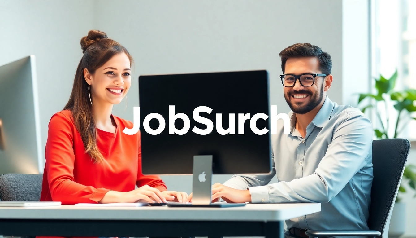 Jobsuchende prüfen Stellenangebote am Computer in einem modernen Büro.
