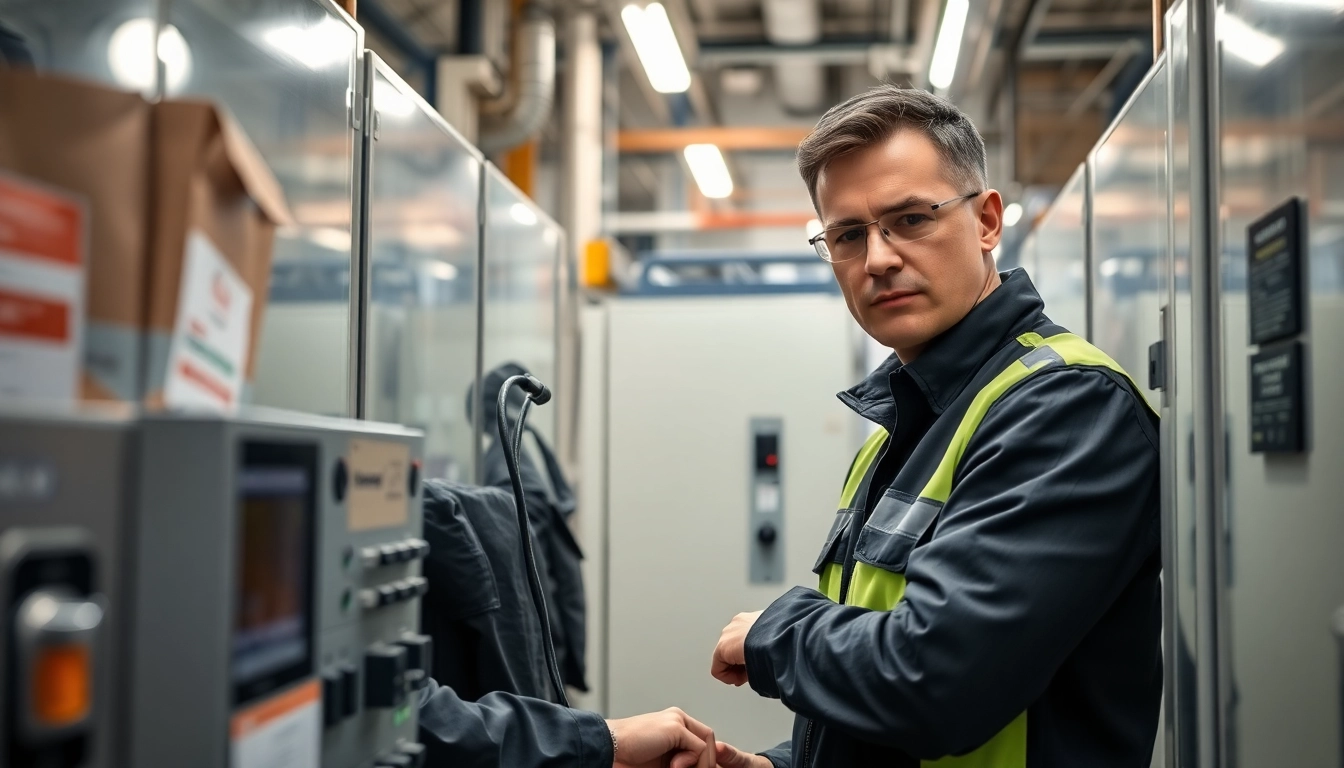 Technician conducting a DGUV V3 Prüfung, ensuring safety of electrical devices.
