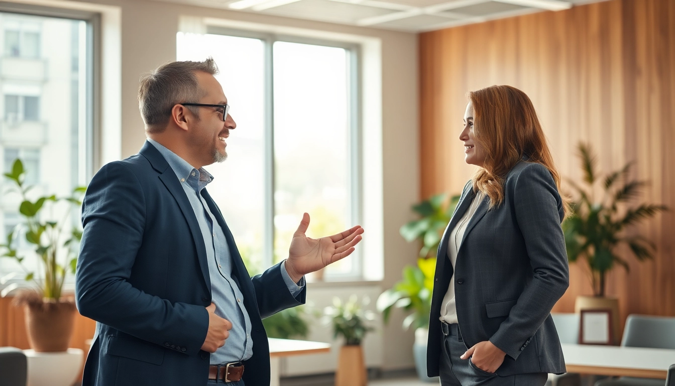 Headhunting Vertrieb: Professioneller Headhunter berät erfolgreich einen Kunden in einem modernen Büro.