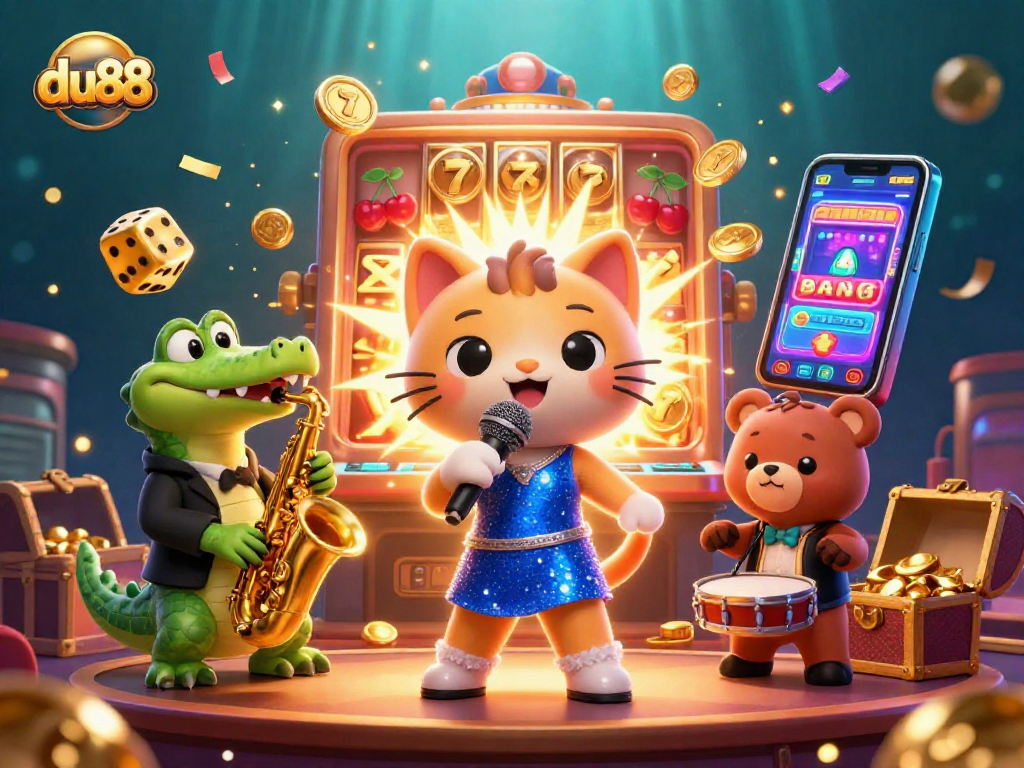 Experience excitement at du88 with cartoon characters celebrating a jackpot explosion!