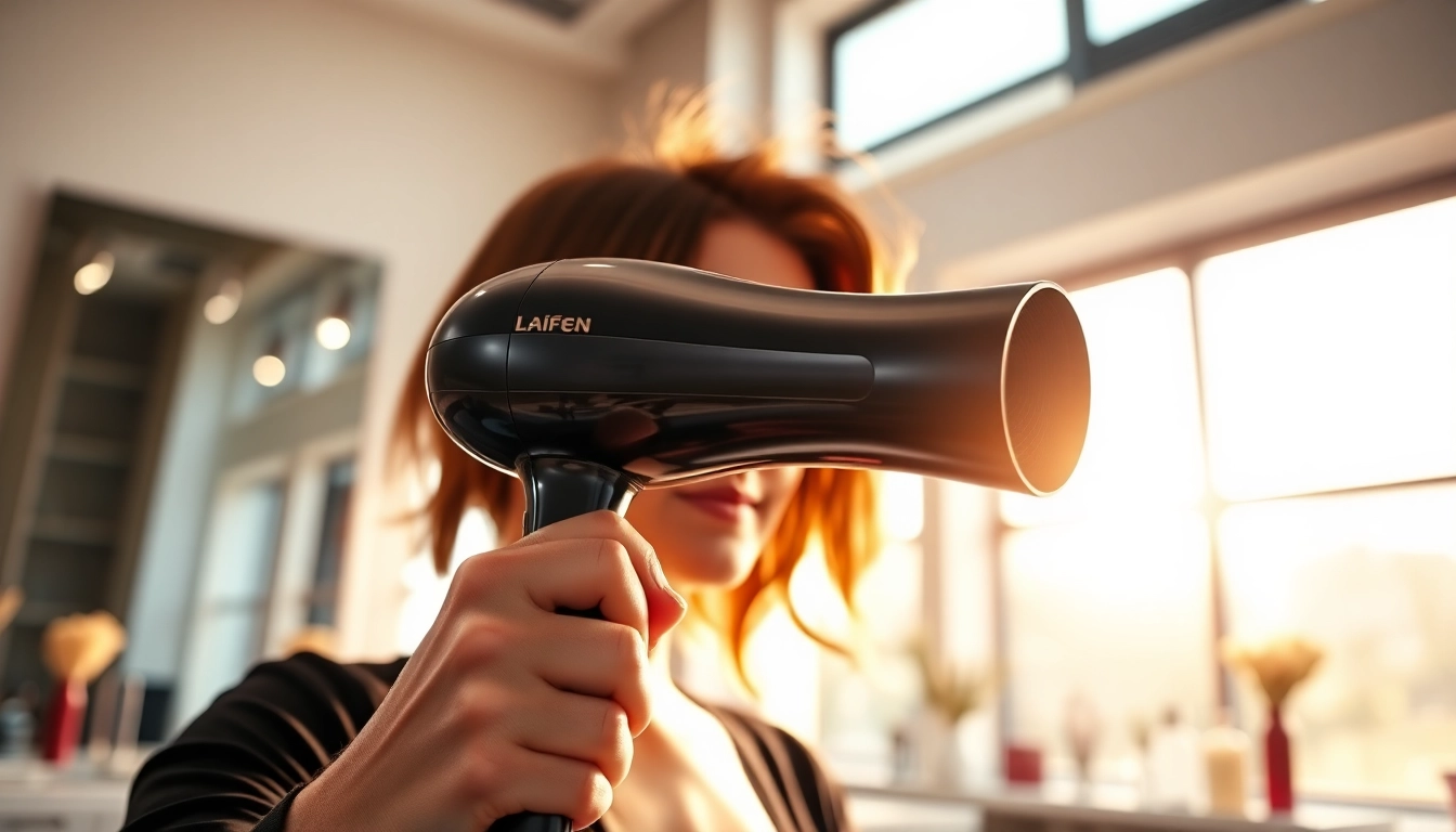 Verwenden Sie den laifen haartrockner für glänzendes Haar im Salon.