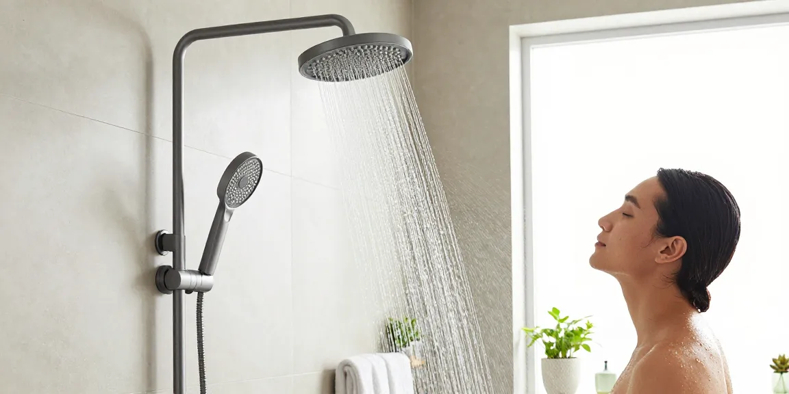 Stijlvolle wandmontage douchekop uit muur in moderne badkamer met serene douche-ervaring.