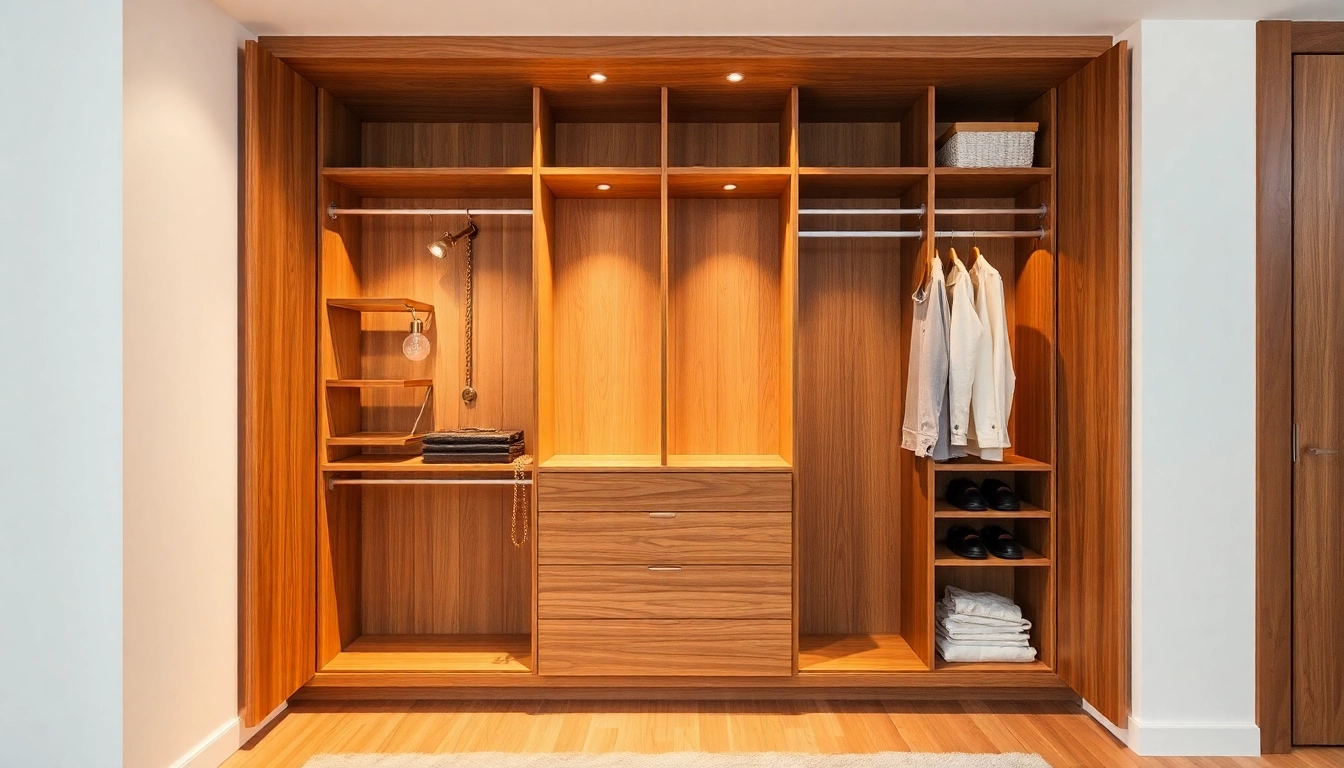 Stylischer Holz Kleiderbügel in einem modernen Kleiderschrank für eine elegante Garderobe.