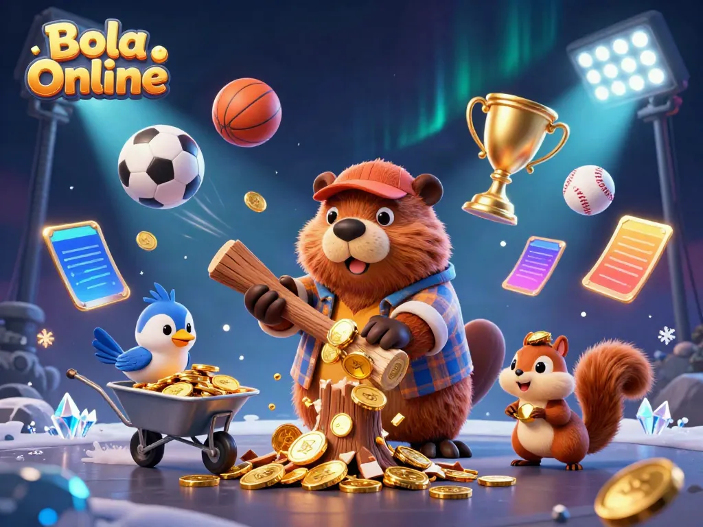Engage in thrilling sports betting with Bola Online, featuring dynamic characters and vibrant elements.