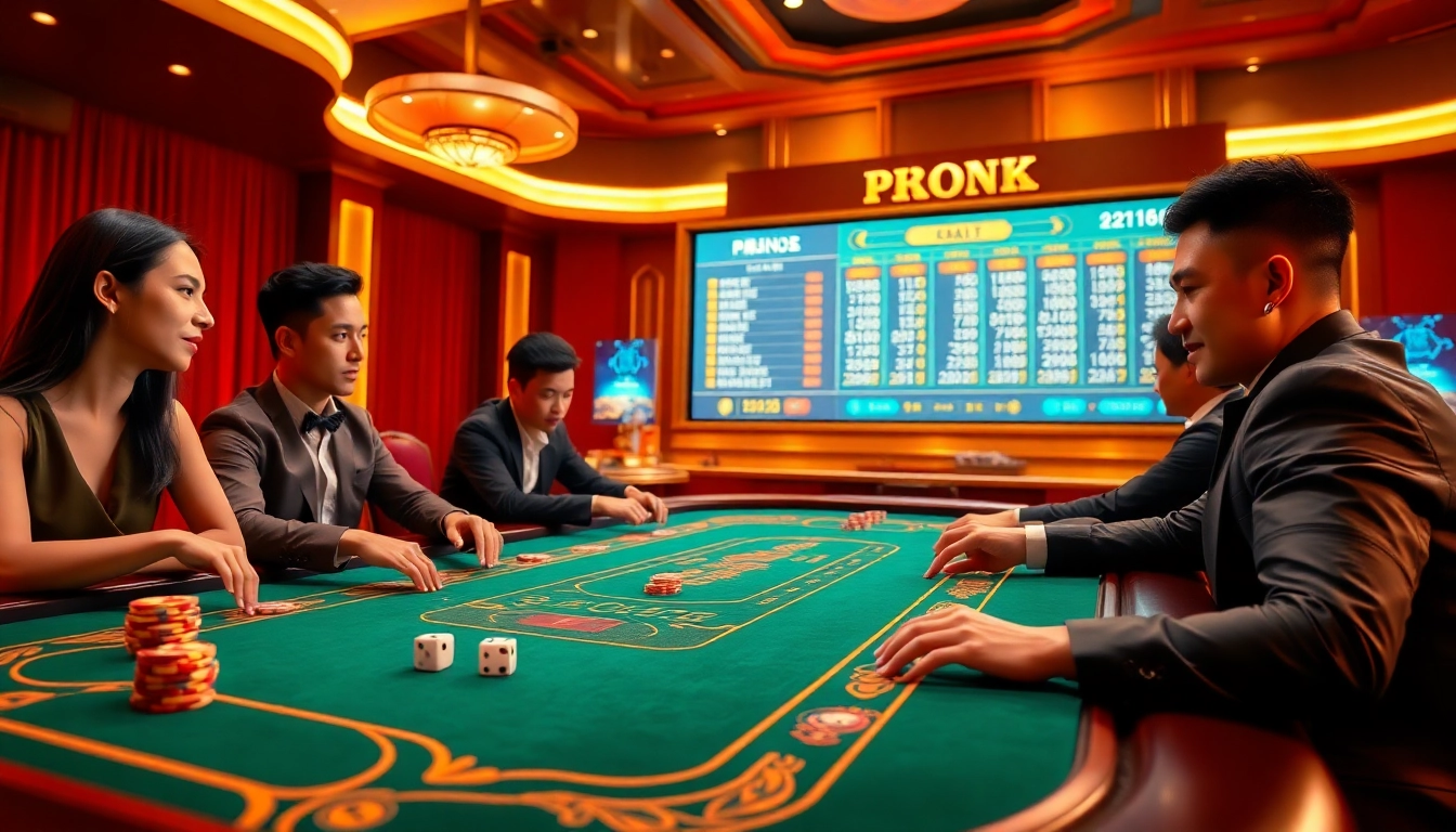Excited players engaging with the Tài Xỉu MD5 game in a luxurious casino setting.