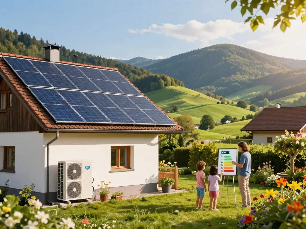 Familie genießt grüne Energielösungen mit Photovoltaik Bayern und Wärmepumpen