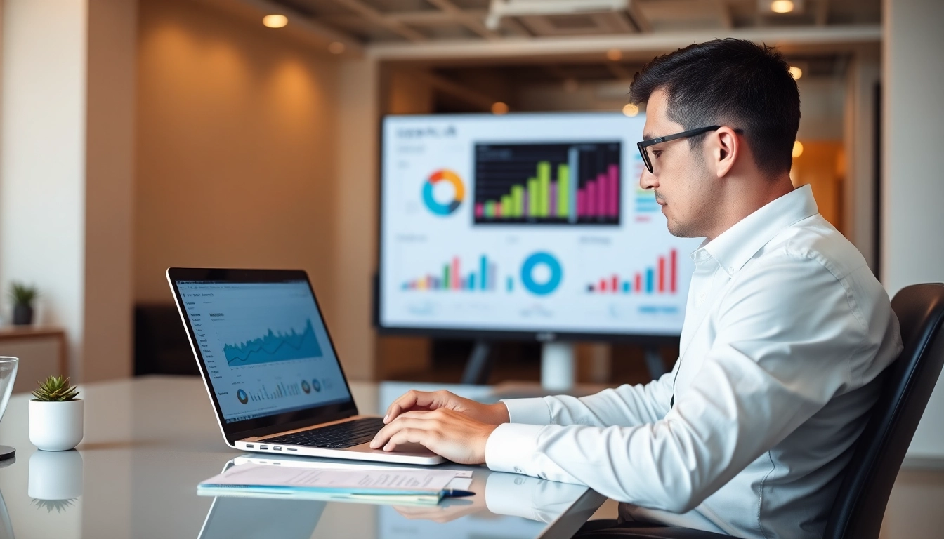 Headhunter analyzing candidates' profiles to find top talent in a modern office.