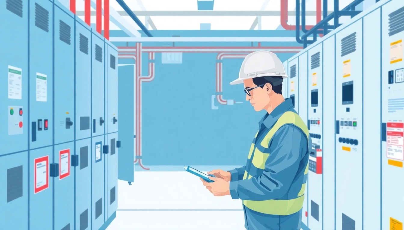 Technician conducting a DGUV V3 Prüfung on electrical equipment in a professional setting.