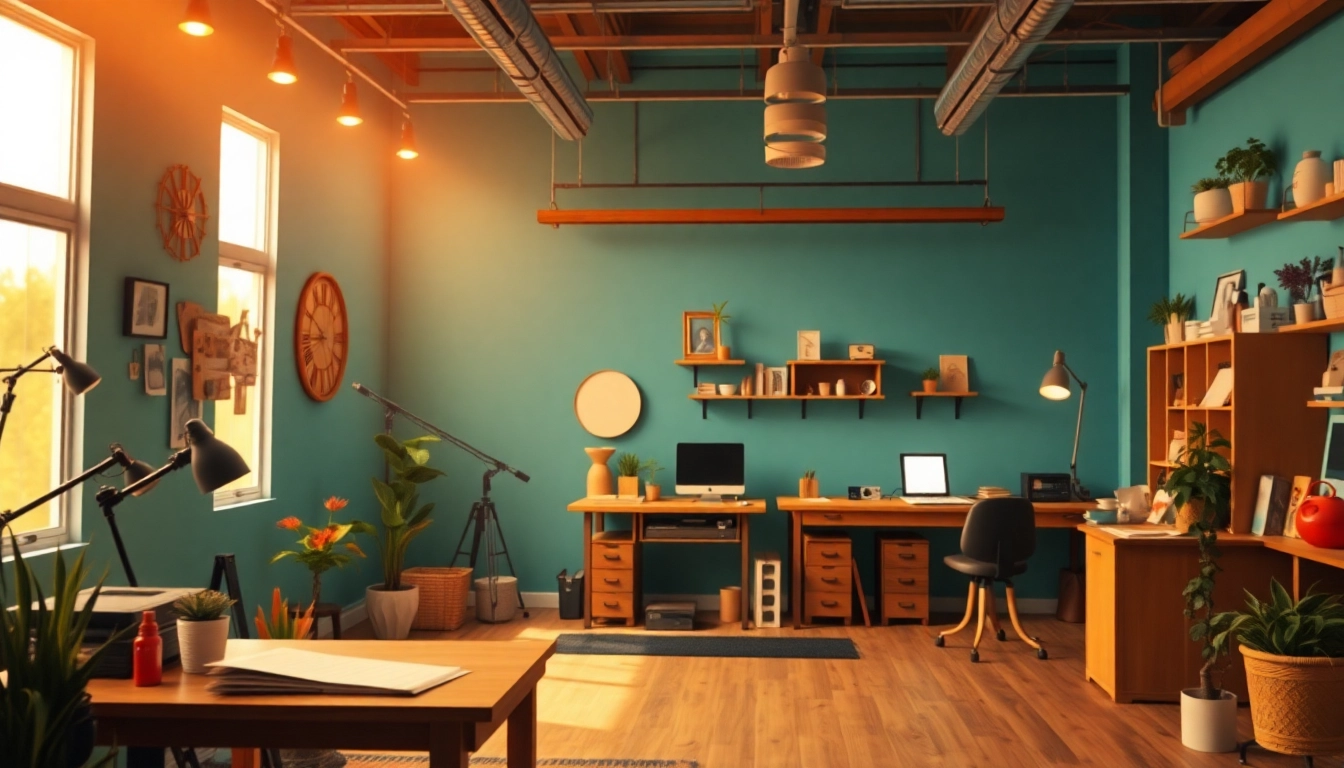 Animationsstudio mit kreativen Designs und inspirierender Atmosphäre, die die Kunst der Animation zeigt.