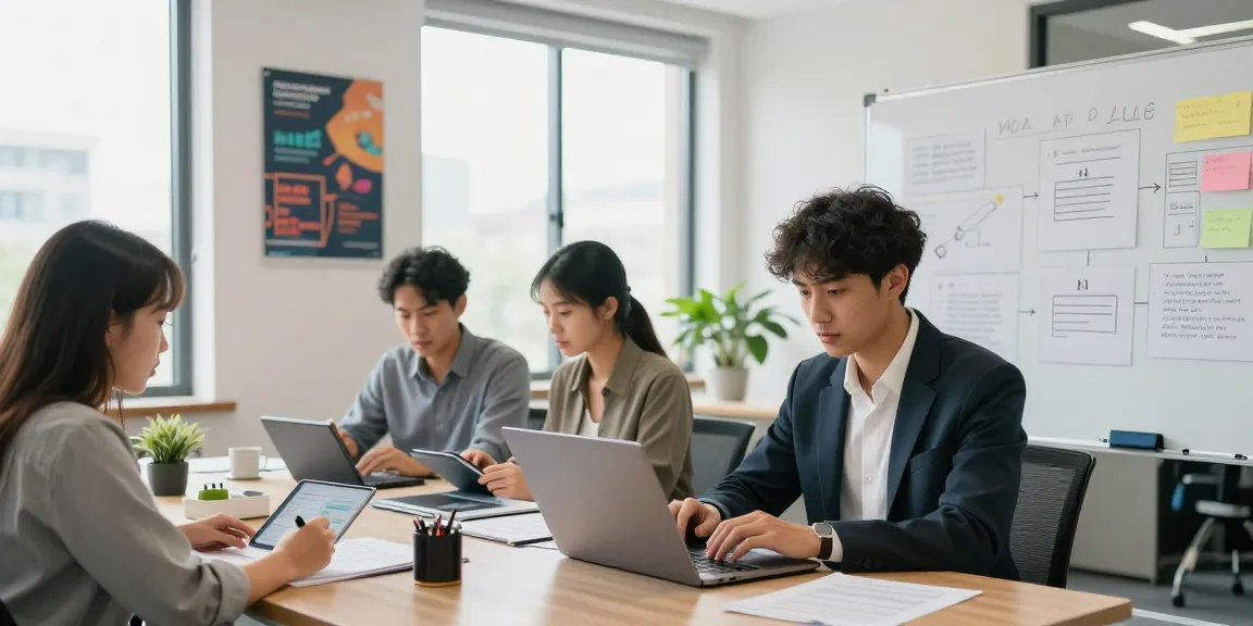 Führungskraft bewerten in einem modernen Büro, wo ein Team anonymes Feedback zur Führung gibt.