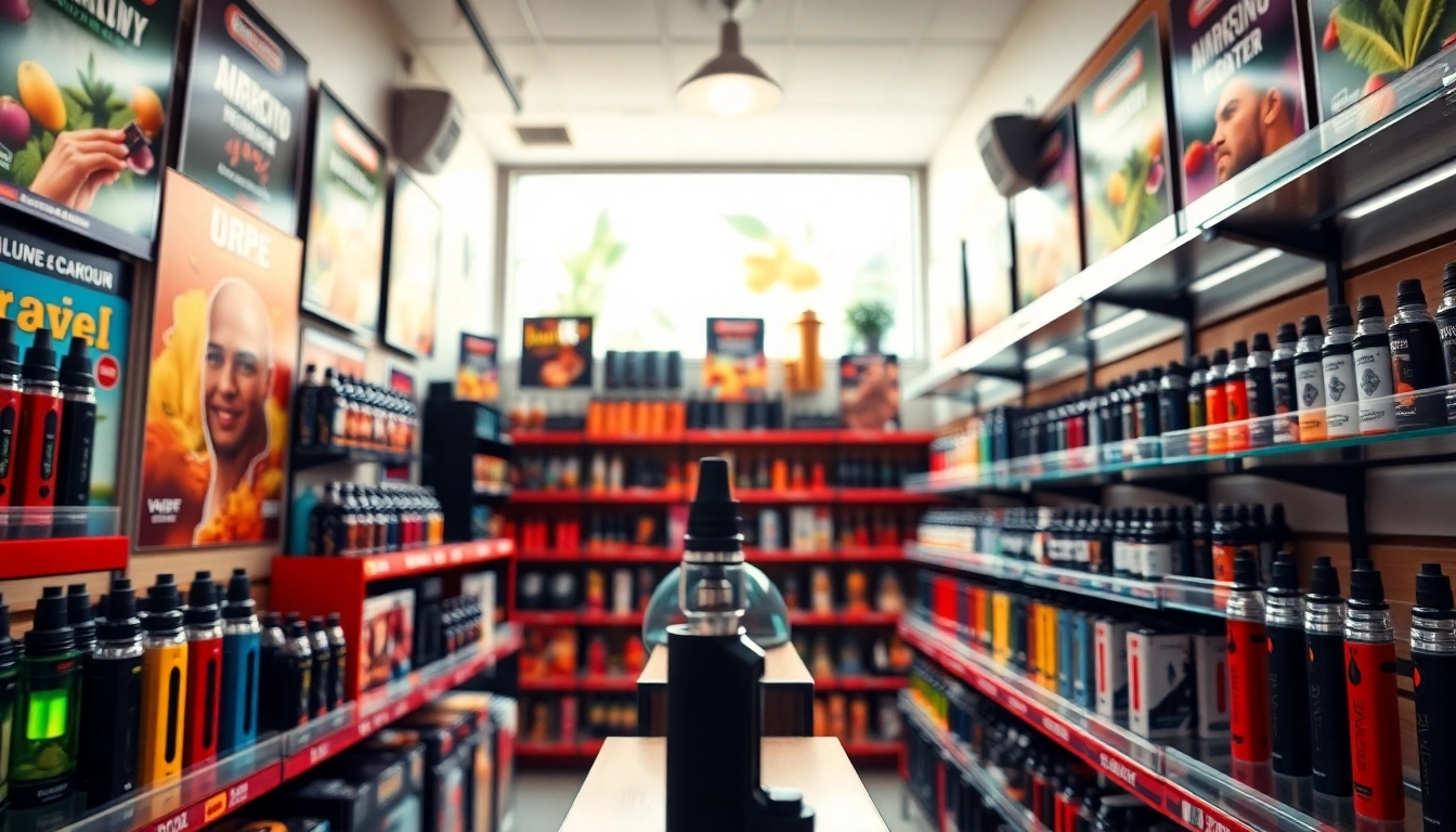 Vape devices including hqd surv showcased in a modern vape store setting.