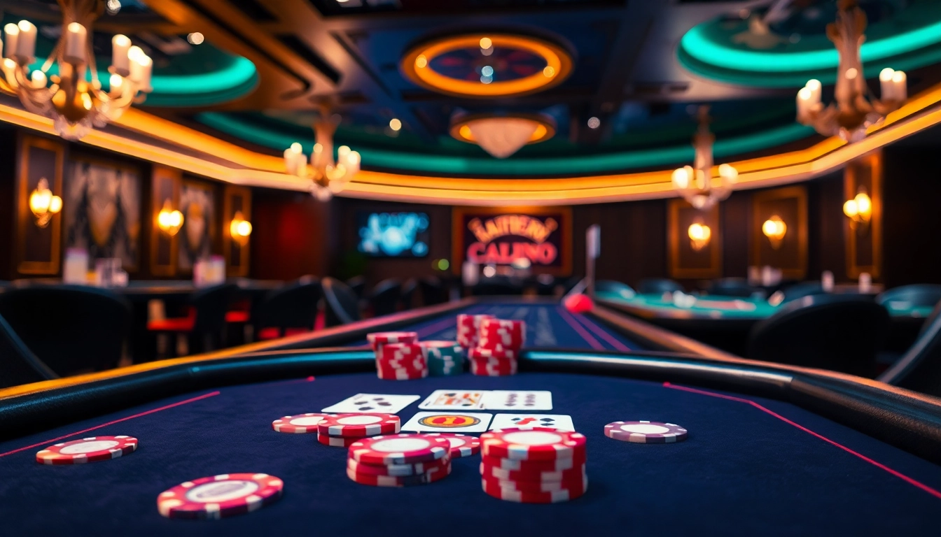 Erlebe Casino Bonus-Action mit einem eleganten Spieltisch und lebhaftem Ambiente.