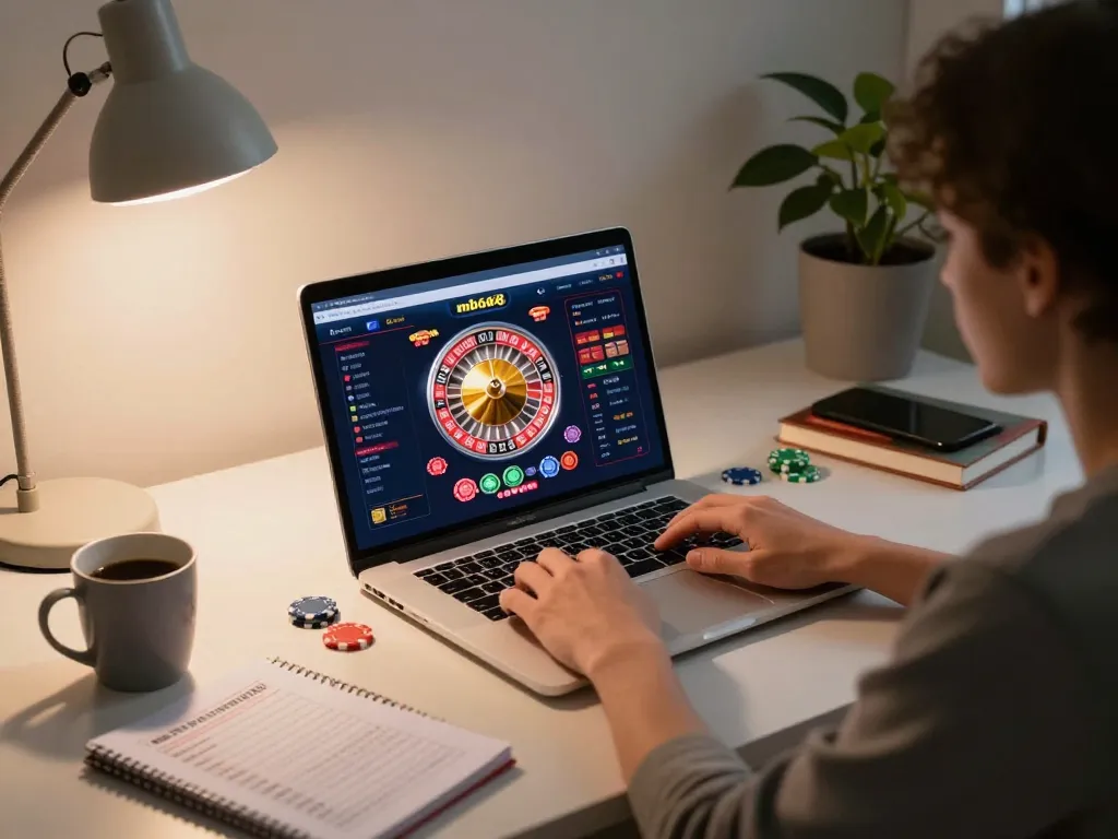 Engaging in online gambling at mb668 with a colorful roulette game on screen, showcasing strategic betting setup.