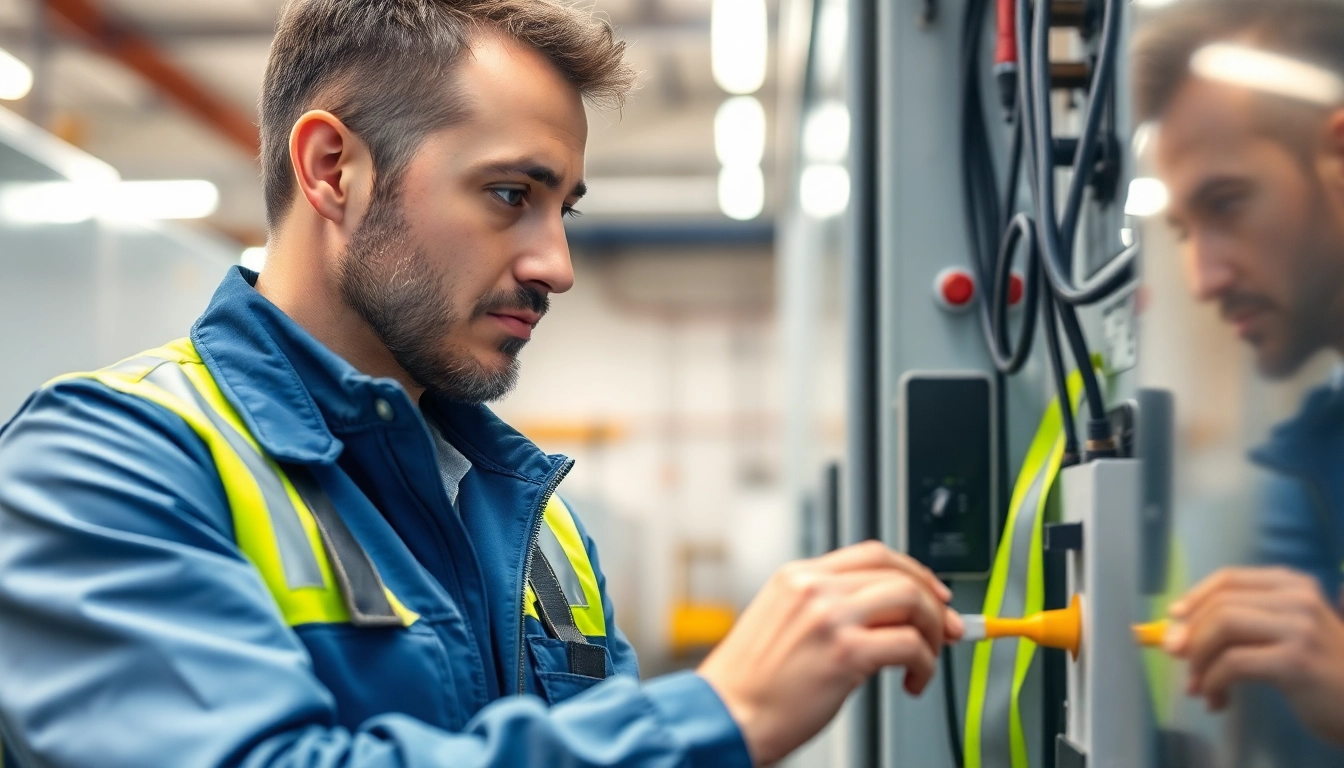 Technician performing the Prüfung ortsveränderlicher elektrischer Betriebsmittel on portable appliances, ensuring safety.