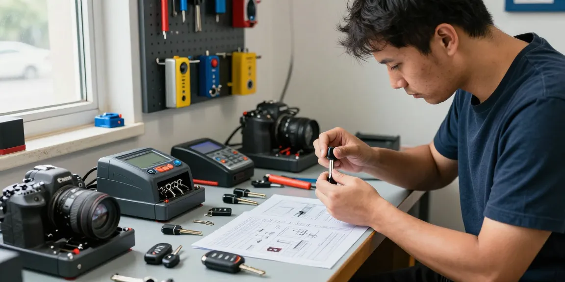 Schau es dir an, wie ein Experte Autoschlüssel für Hyundai Tucson in einer professionellen Werkstatt herstellt.